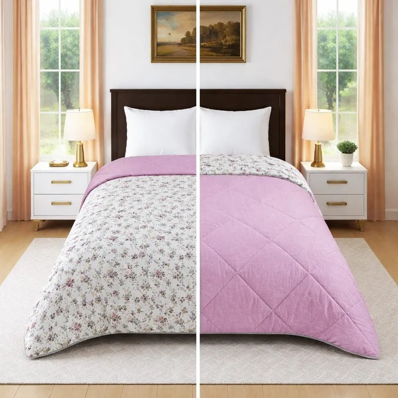 Fleuris Cotton Comforters (White,Pink) - 350 GSM media 3