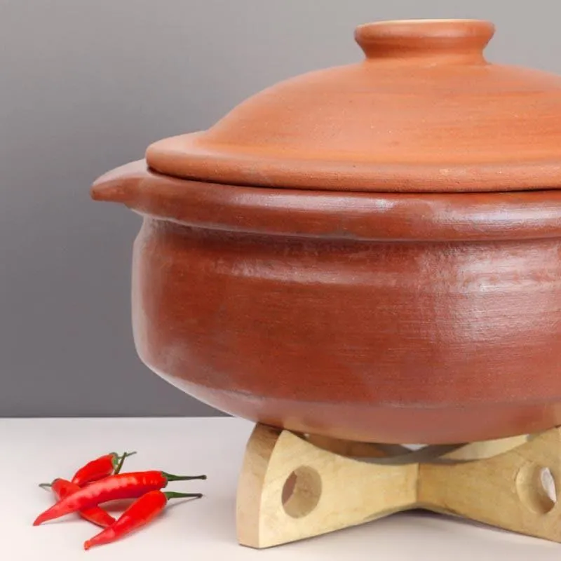 Vritra Clay Pot With Lid Brown 2000 mL / 9 Inches media 4