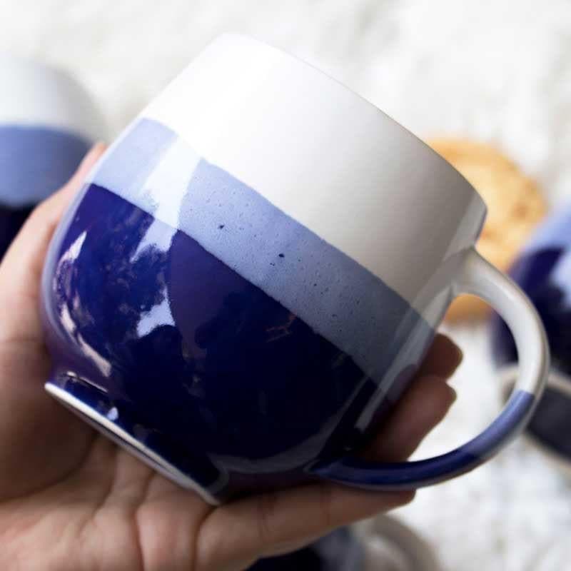 Wave Stoneware Coffee Mug (440 mL Each/Blue) - Set of Two media 3