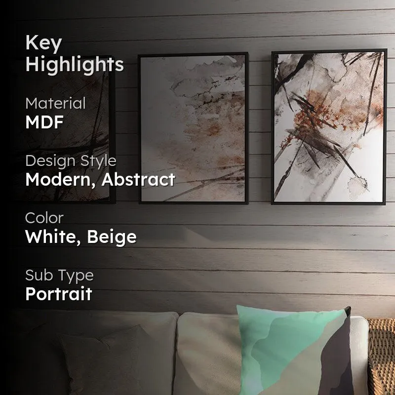 Glima Splash Wall Painting (Brown) - Set Of Three media 2