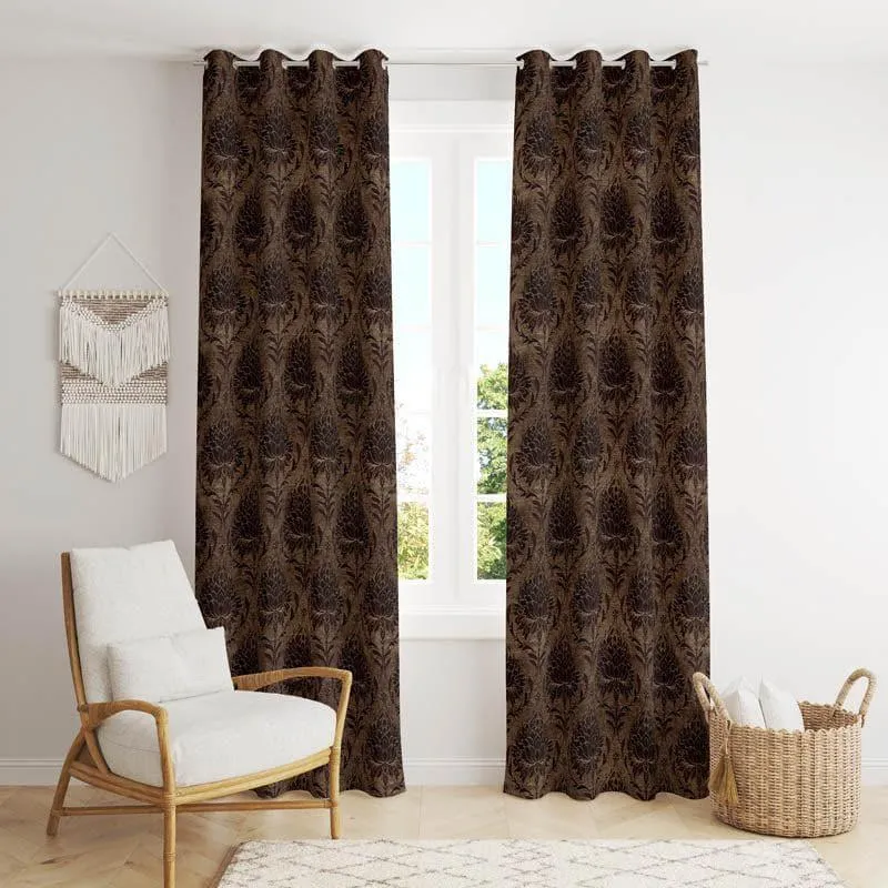 European Baroque Floral Single Curtain (Brown) media 1