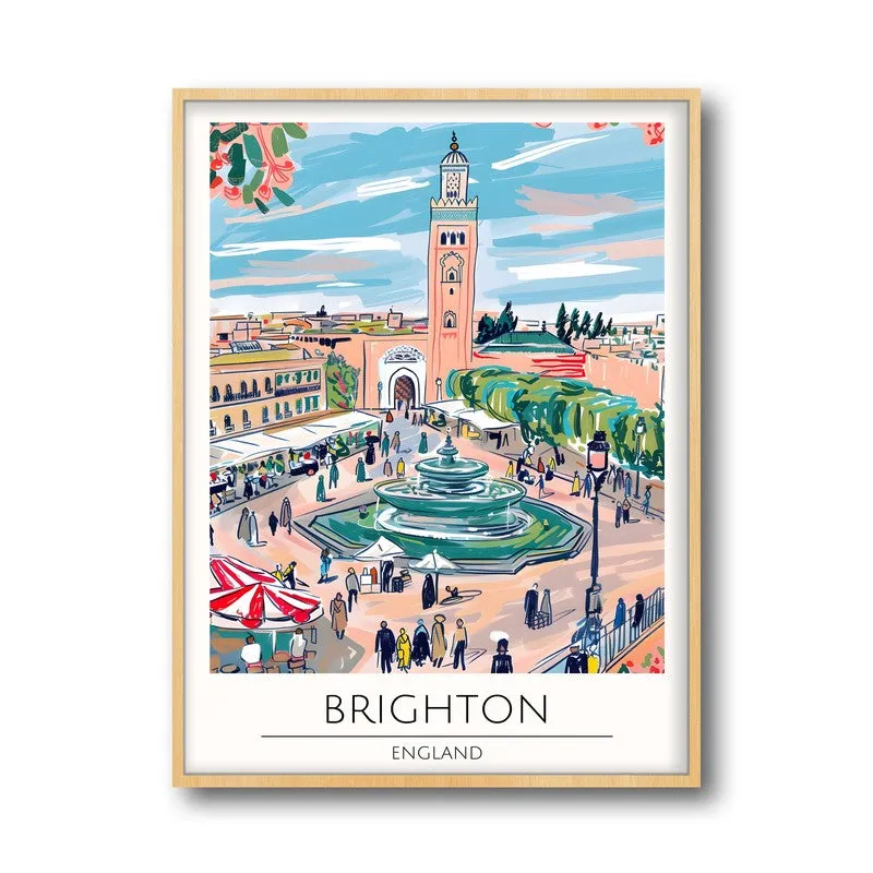 Vintage Brighton Framed Canvas Archival Canvas Wall Painting - Natural Brown Frame media 5