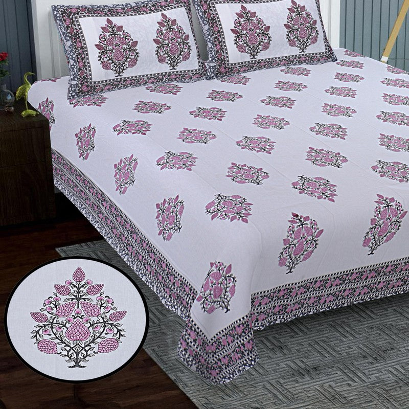 PetalRiwaaz Handblock Printed Cotton Bedsheet (Purple) - 400 TC media 4
