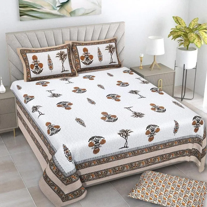 Pamia Ethnic Cotton Bedsheet (Brown) - 160 TC media 1