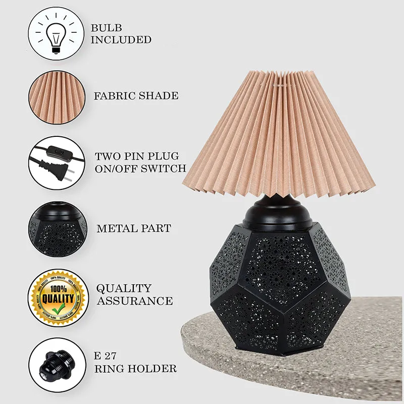 French Pleat Hex Metal Table Lamp - Beige,Black media 4