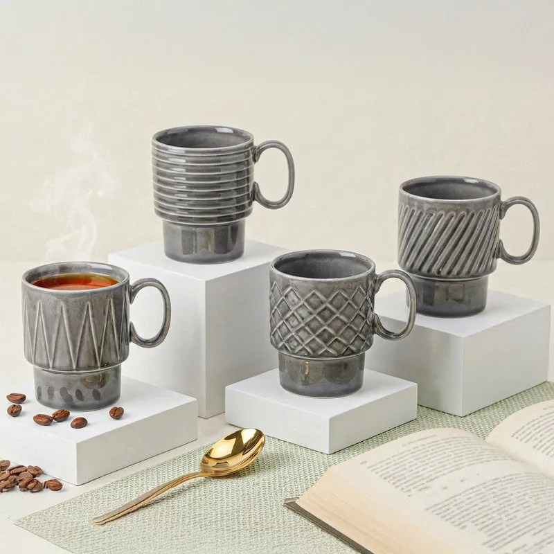 Monolith Ash Grey Ceramic Mug (150 mL Each) - Set Of Four media 1