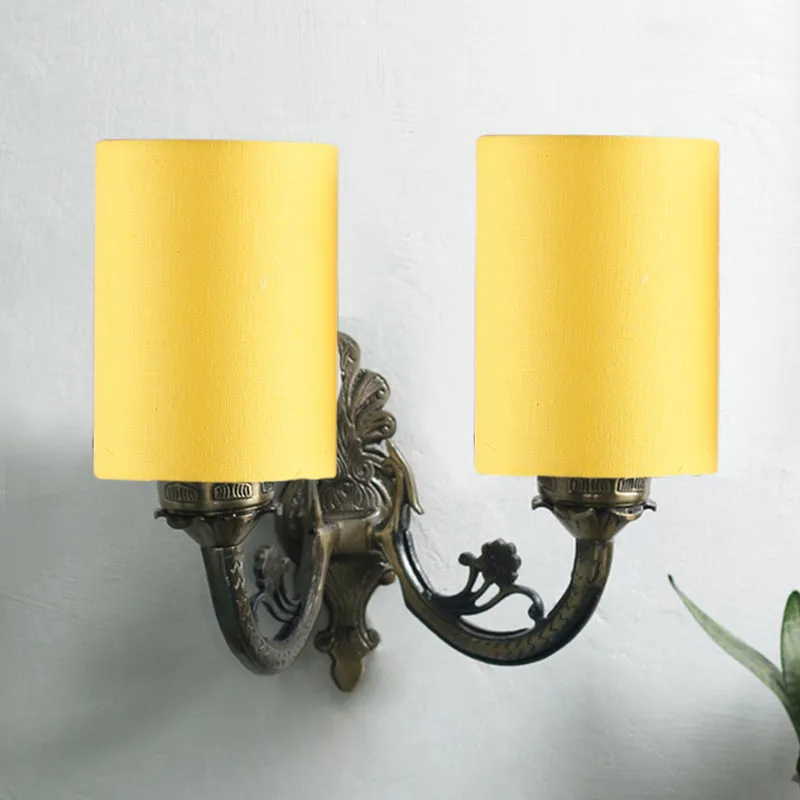 Vintage Cylindrical Duo Fabric & Metal Wall Lamp - Yellow media 3