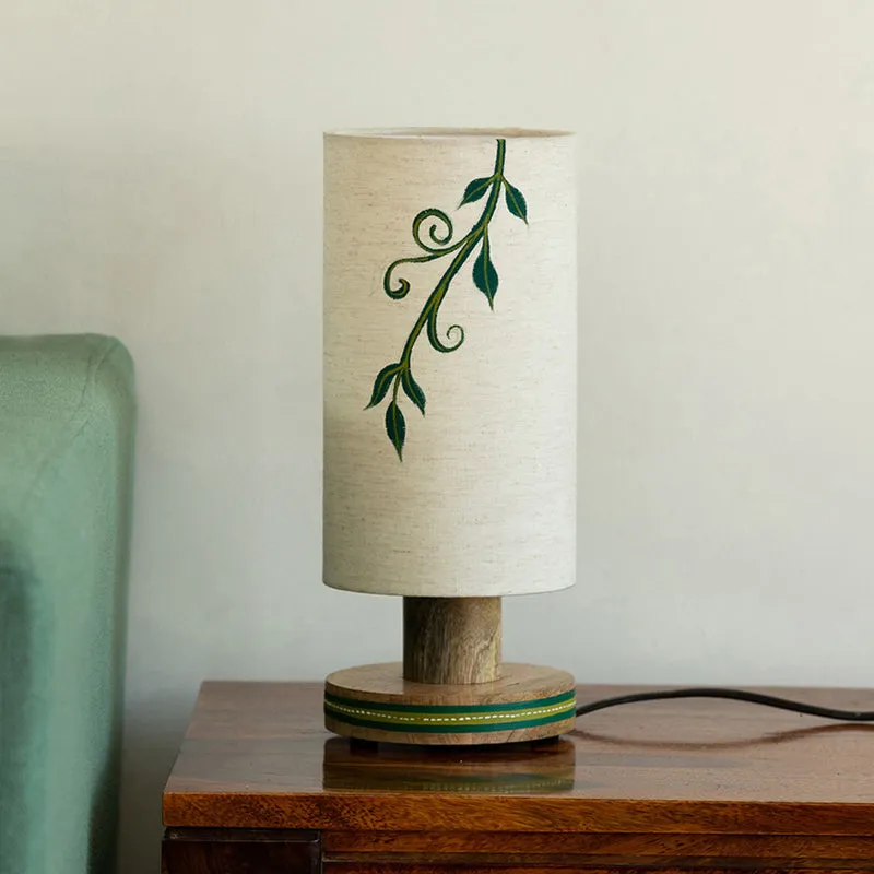 Ampelos Handcrafted Mango Wood Table Lamp - White,Green media 3