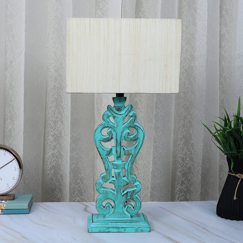 Urbane Deco Solid Mango Wood Table Lamp - Beige,Blue media 2