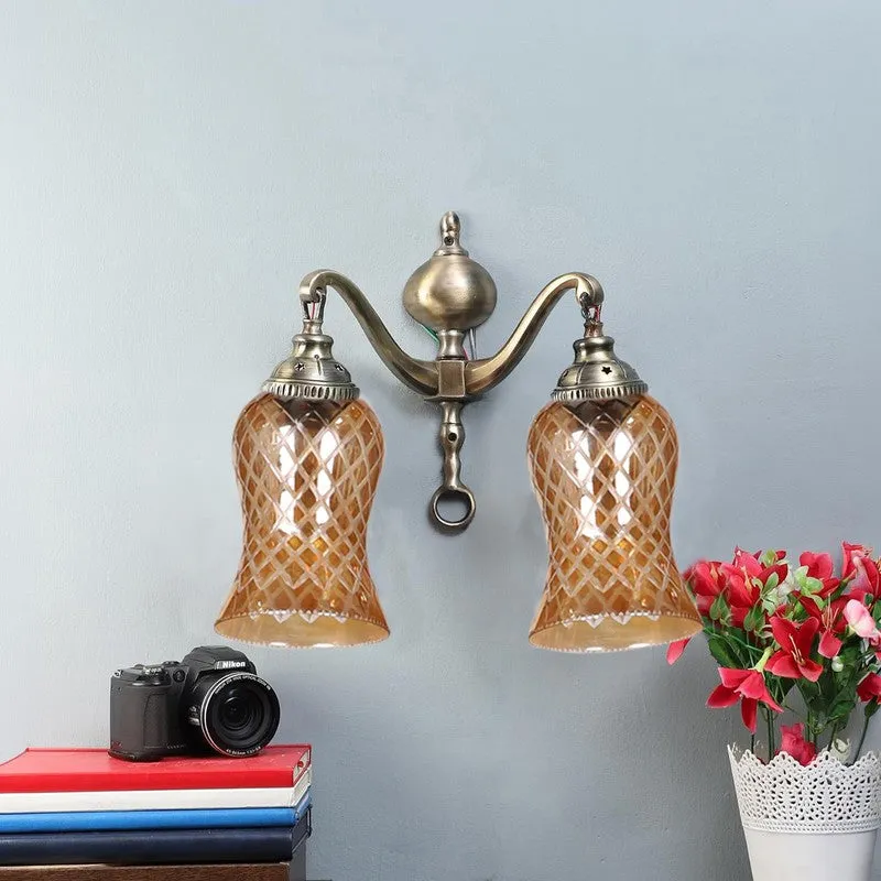 Honey Glow Swan Neck Amber Glass Wall Lamp media 4
