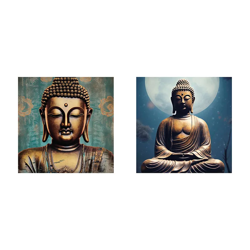 Moonlit Buddha Canvas Wall Art - Set Of Two media 3