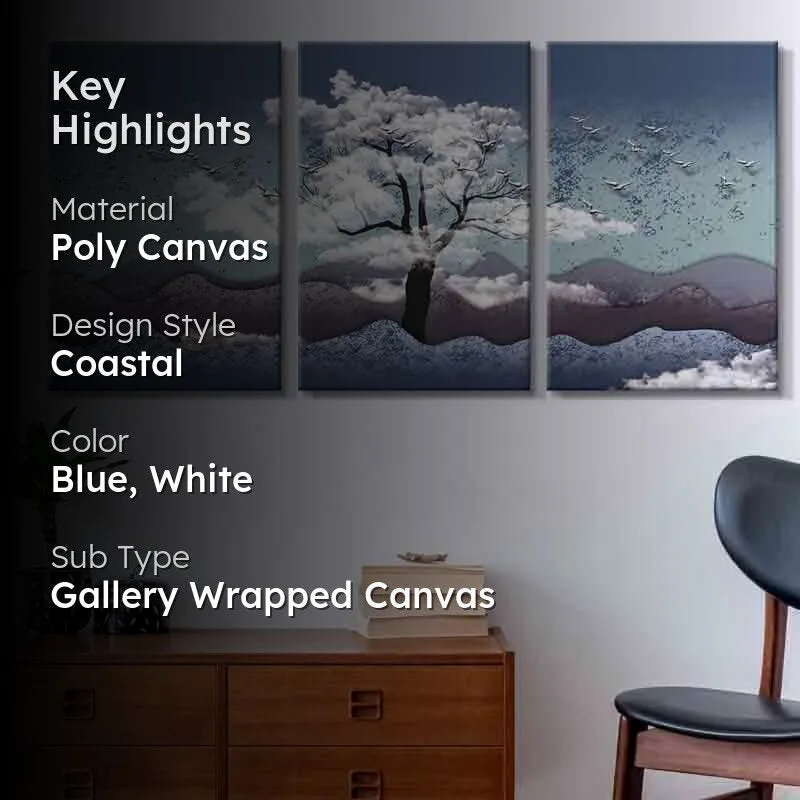 Tranquil Snowtree Poly Canvas Wall Art - Three Piece Set media 2