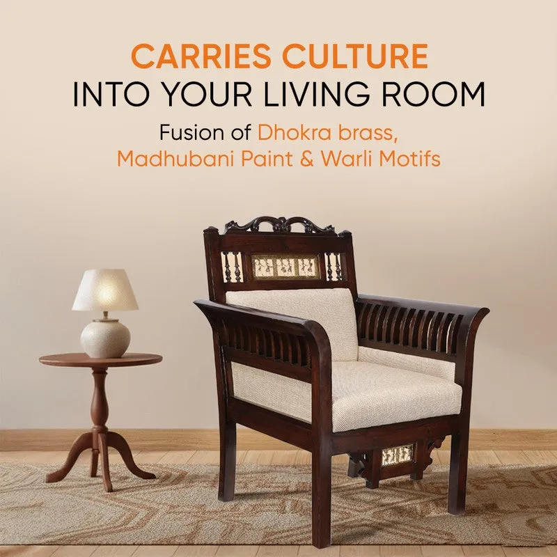 Maharaja Teak Wood Accent Chair - Ivory media 10