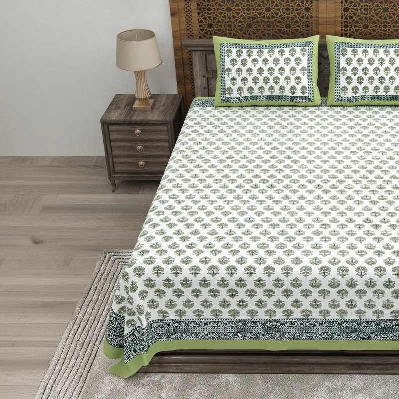 Designio Cotton Bedsheet (Green,White) - 240 TC media 3