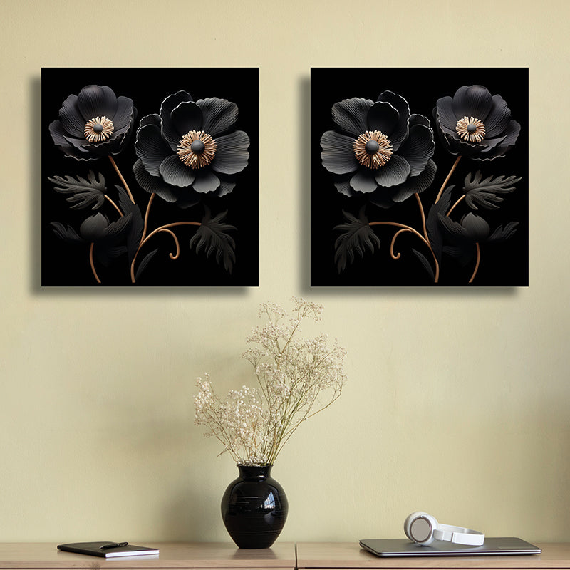 Ebony Poppy Canvas Wall Art - Set Of Two