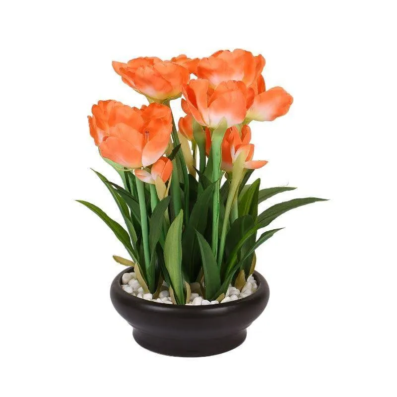 Faux Tulip Artificial Bonsai Plant In Ceramic Pot (26 cms) - Orange media 3
