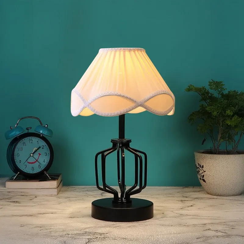 Vividwave Cotton Table Lamp With Wooden Base - Ivory media 3