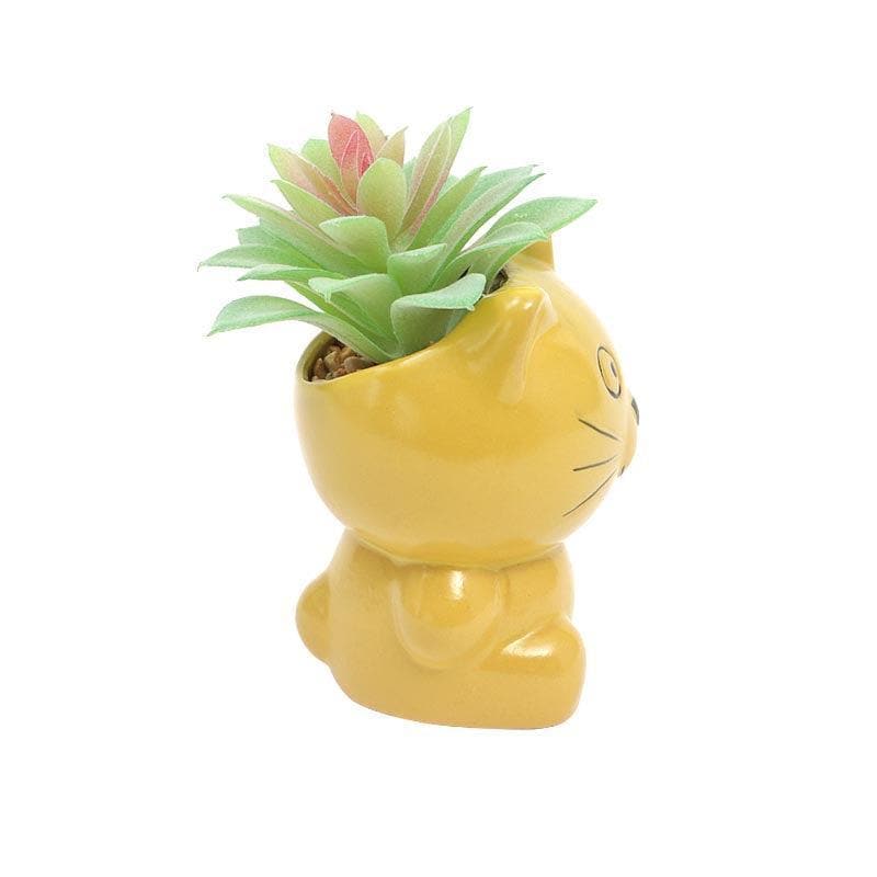 Faux Aeonium In Cat Face Pot - 12 cms media 3