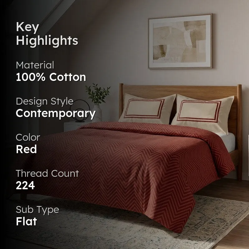 Wave Whisper Cotton Bedsheet (Red) - 224 TC media 2