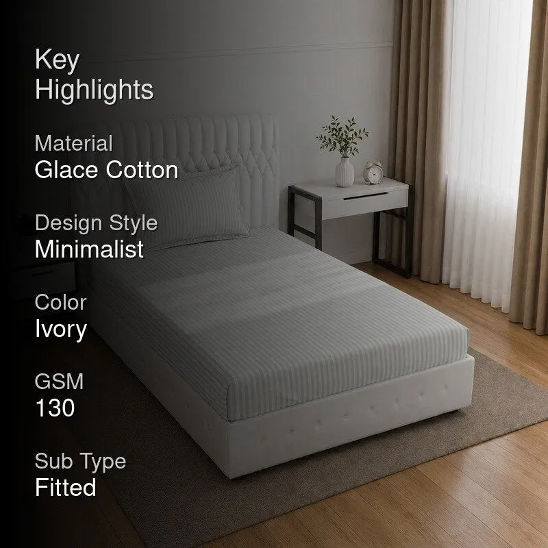 StripeScape Glace Cotton Fitted Bedsheet (Ivory) - 130 GSM - 2
