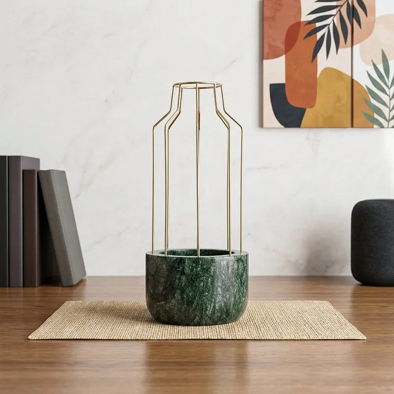 Golden Mesh Eartha Hand Crafted Marble Planter - Green media 1