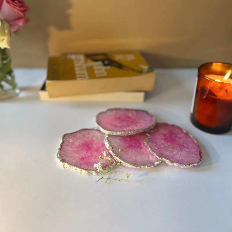 Silasa Handcrafted Crystal Agate Coaster (Pink) - Set Of Four media 1