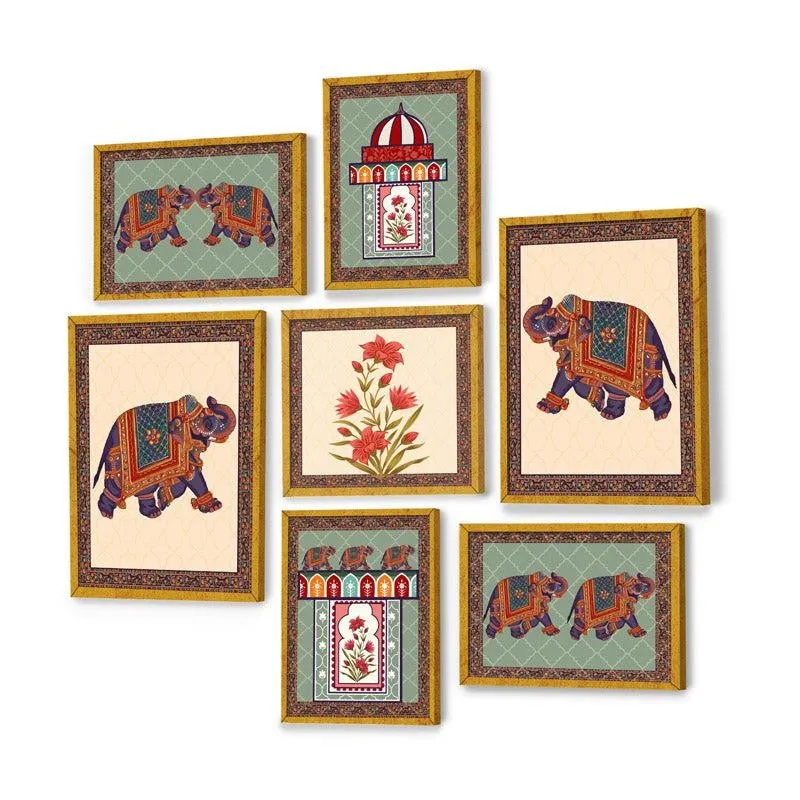 Vivid Indian Heritage Canvas Wall Art With Frame - Set Of Seven media 6