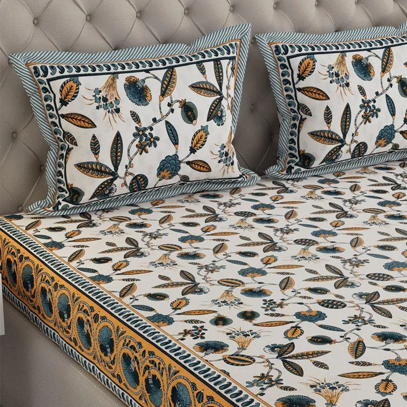 Suvarna Printed Cotton Bedsheet (Yellow) - 240 TC media 4