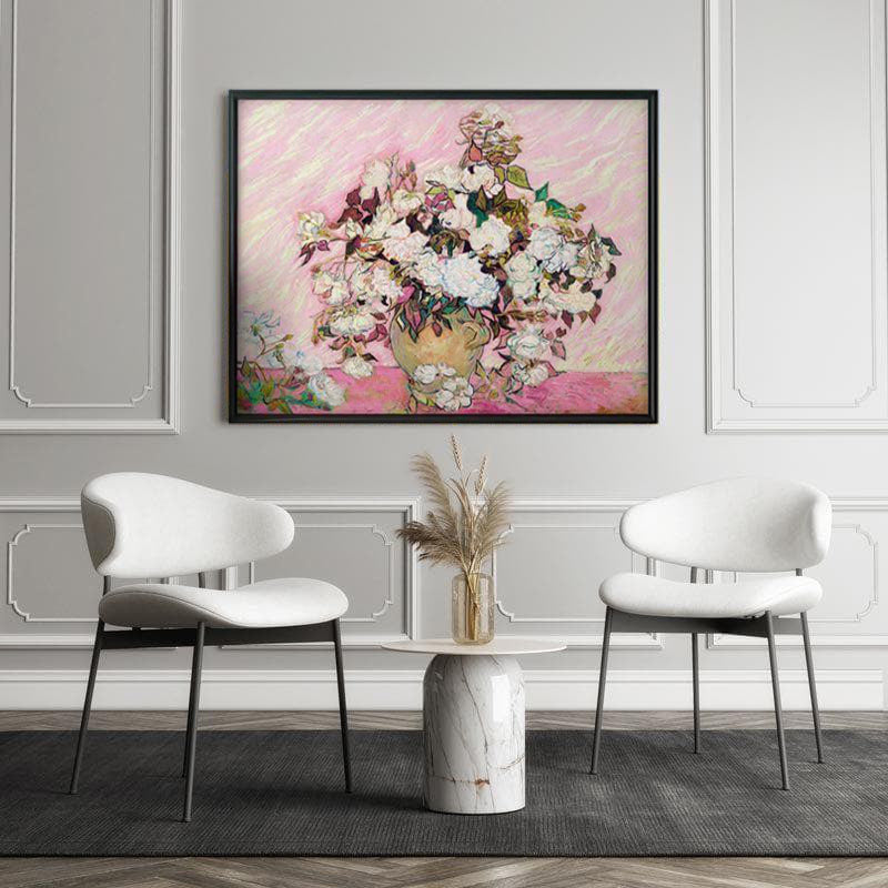 Still Life: Vase With Pink Roses By Vincent Van Gogh - Black Frame media 5