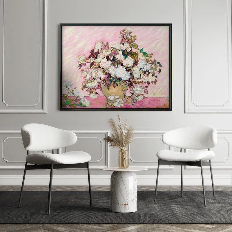 Still Life: Vase With Pink Roses By Vincent Van Gogh - Black Frame media 5