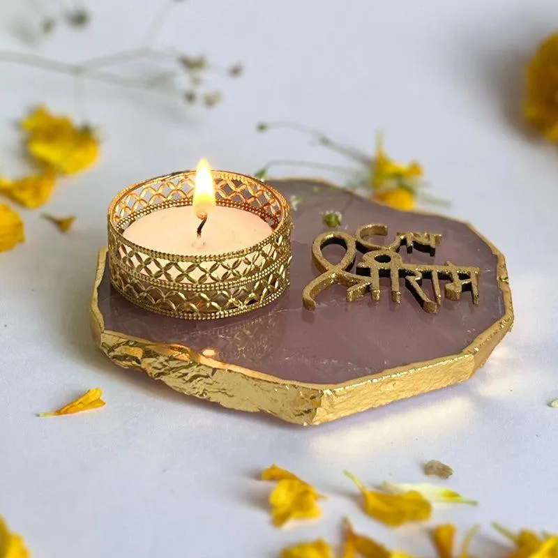 Jai Sri Ram Handcrafted Agate Tealight Candle Holder - Rose Quartz media 4