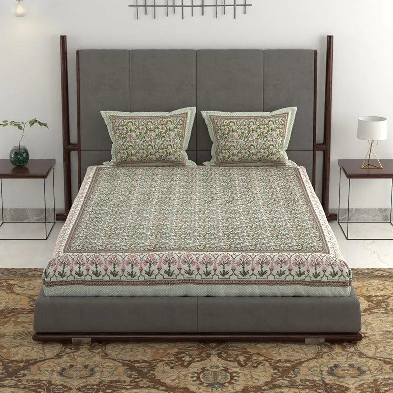 Tridha Printed Cotton Bedsheet (Green) - 280 TC media 4