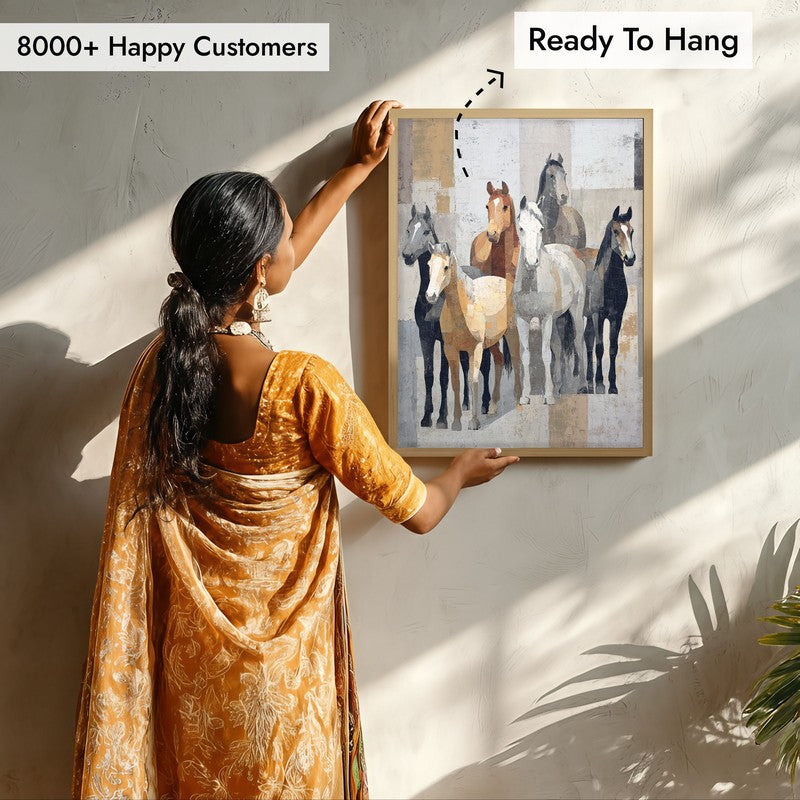 Stylized Horse Painting With Brown Frame media 8