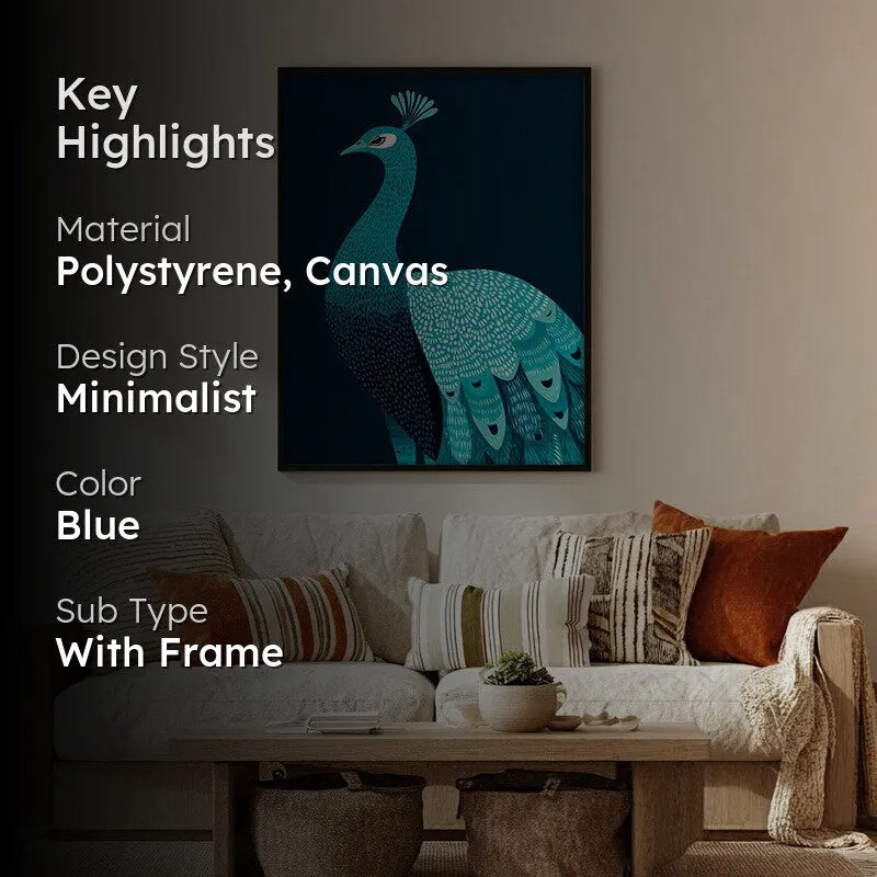 Elegant Peacock Canvas Wall Painting With Black Frame media 2