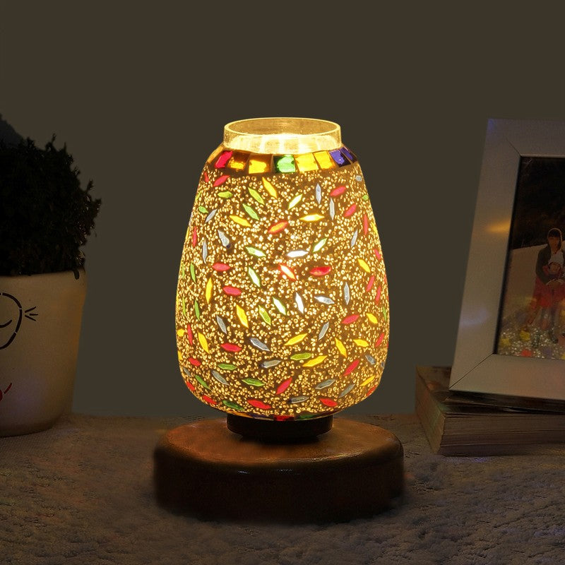 Haloix Glass Table Lamp With Wooden Base - Multicolor