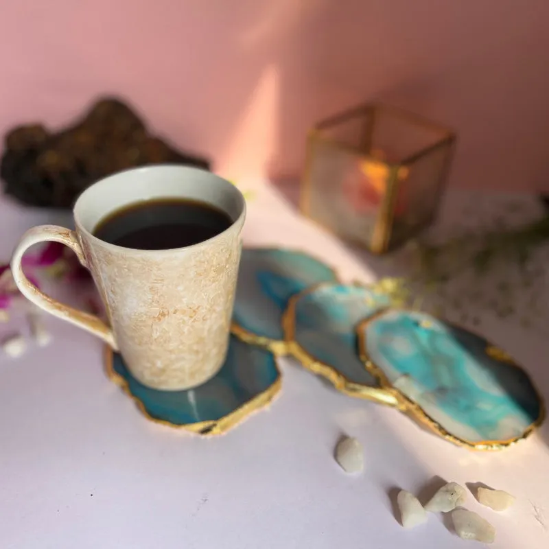 Candra Handcrafted Brazilian Agate Coaster (Turquoise) - Set Of Two media 3