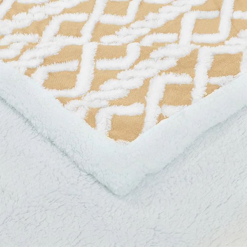 Oriella Geomatric Faux Fur Blanket (Beige) - 210 GSM media 4
