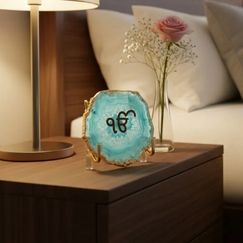 Ik Onkar Handcrafted Agate Religious Accent - Turquoise - 8