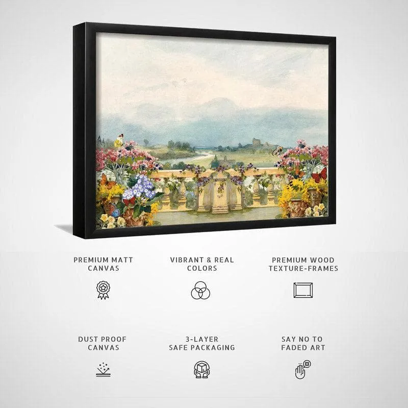 Floral Fantasy Balcony Canvas Wall Painting - Black Frame media 6