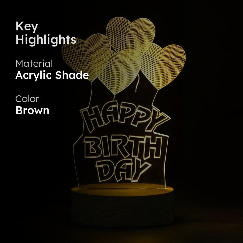 Happy Birthday LED Acrylic Table Lamp - Brown media 2