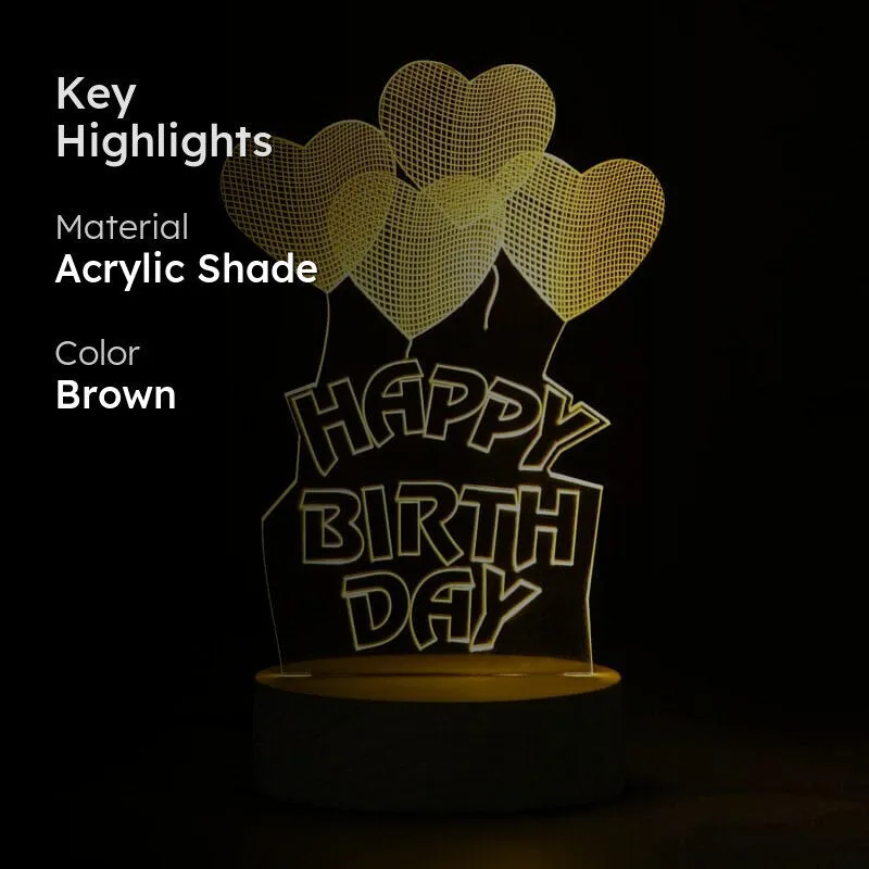 Happy Birthday LED Acrylic Table Lamp - Brown media 2