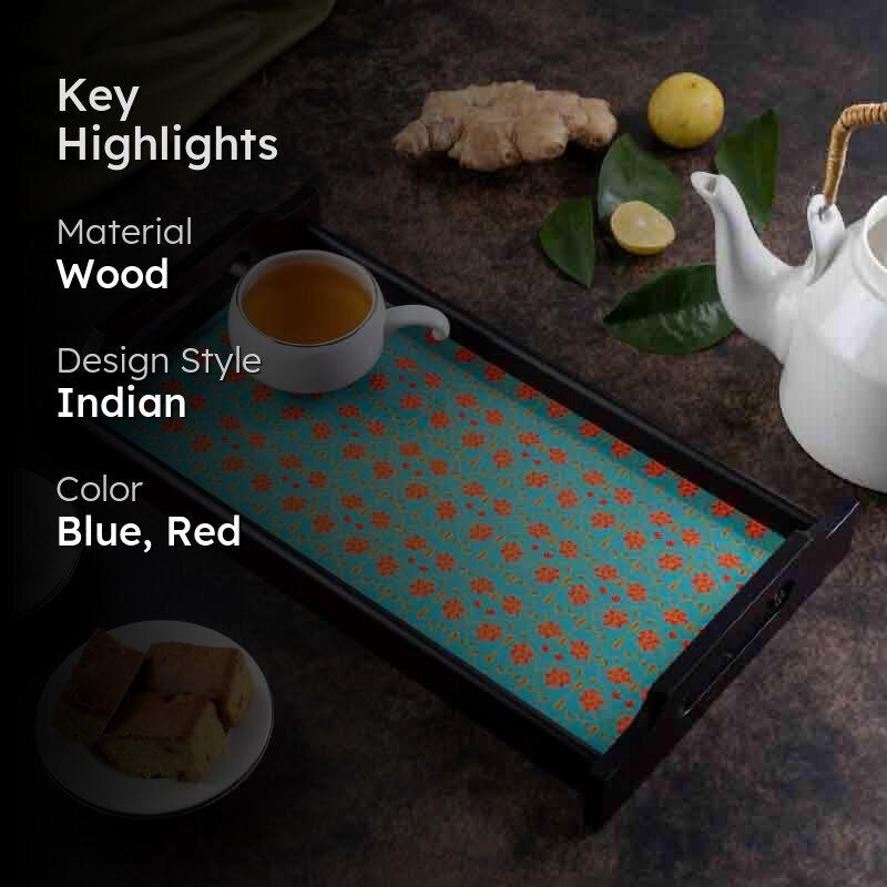 Magnate Mughal Green Wooden Tray media 2