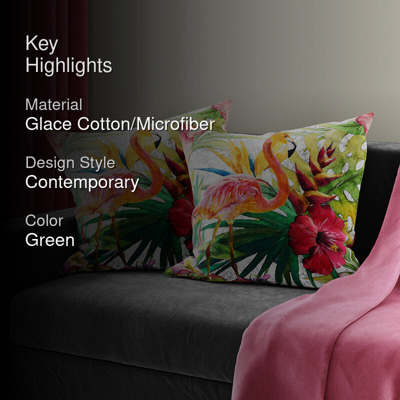 Tropical Flamingo Printed Cushion Cover Set - Set Of Two media 2