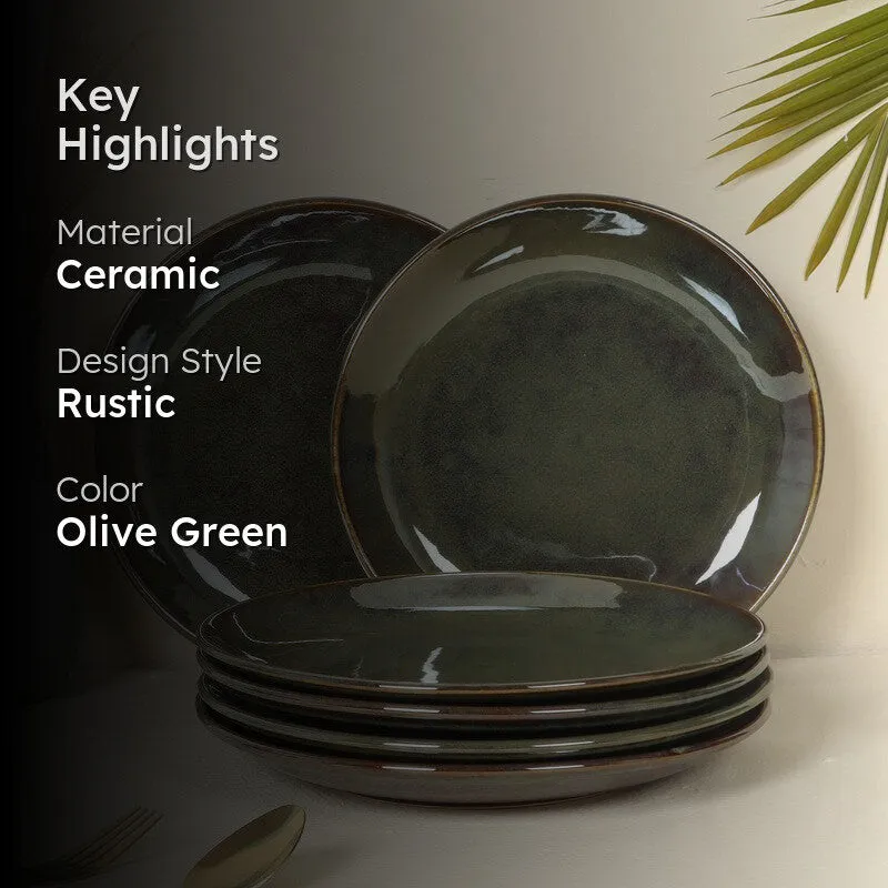Ceramic Dinner Plates (Olive Green) - Set Of Six media 2