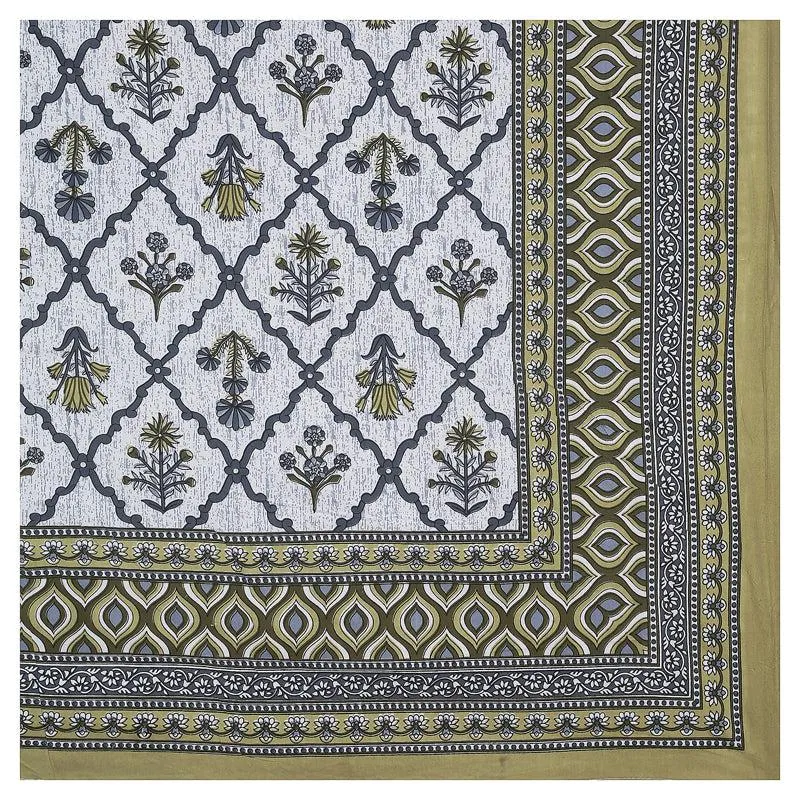Adhira Ethnic Cotton Bedsheet (Green,White) - 180 TC media 4