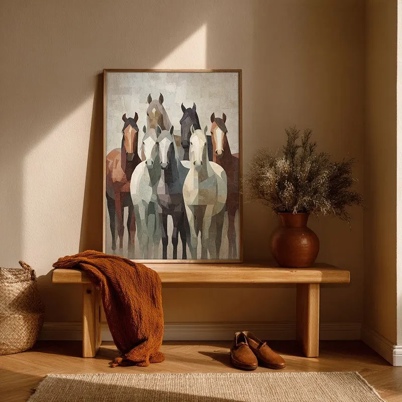 Earthy Horse Wall Painting With Brown Frame media 7