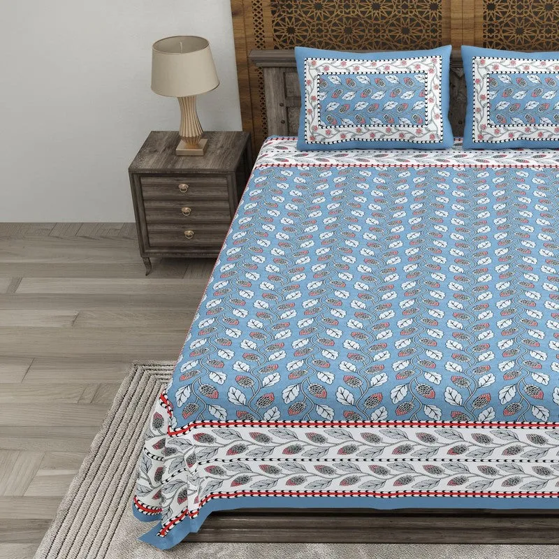 Crafta Cotton Bedsheet (Blue,White) - 240 TC media 3