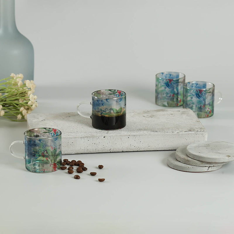 India Circus Glass Tea Cup (130 mL Each)/Transparent,Blue)-  Set of Four media 3