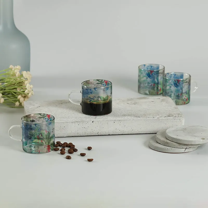 India Circus Glass Tea Cup (130 mL Each)/Transparent,Blue)- Set of Four media 3