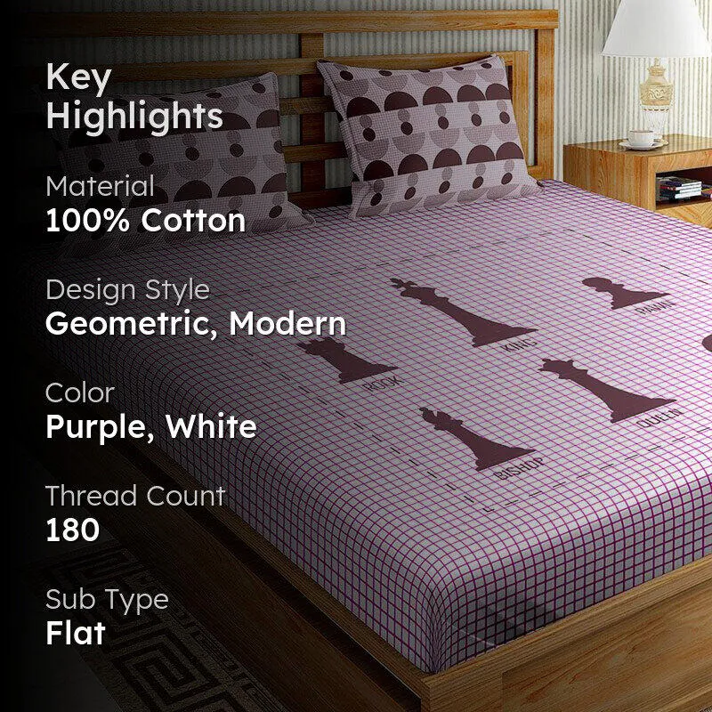 Chess Champion Geometric Cotton Bedsheet - 180 TC media 2